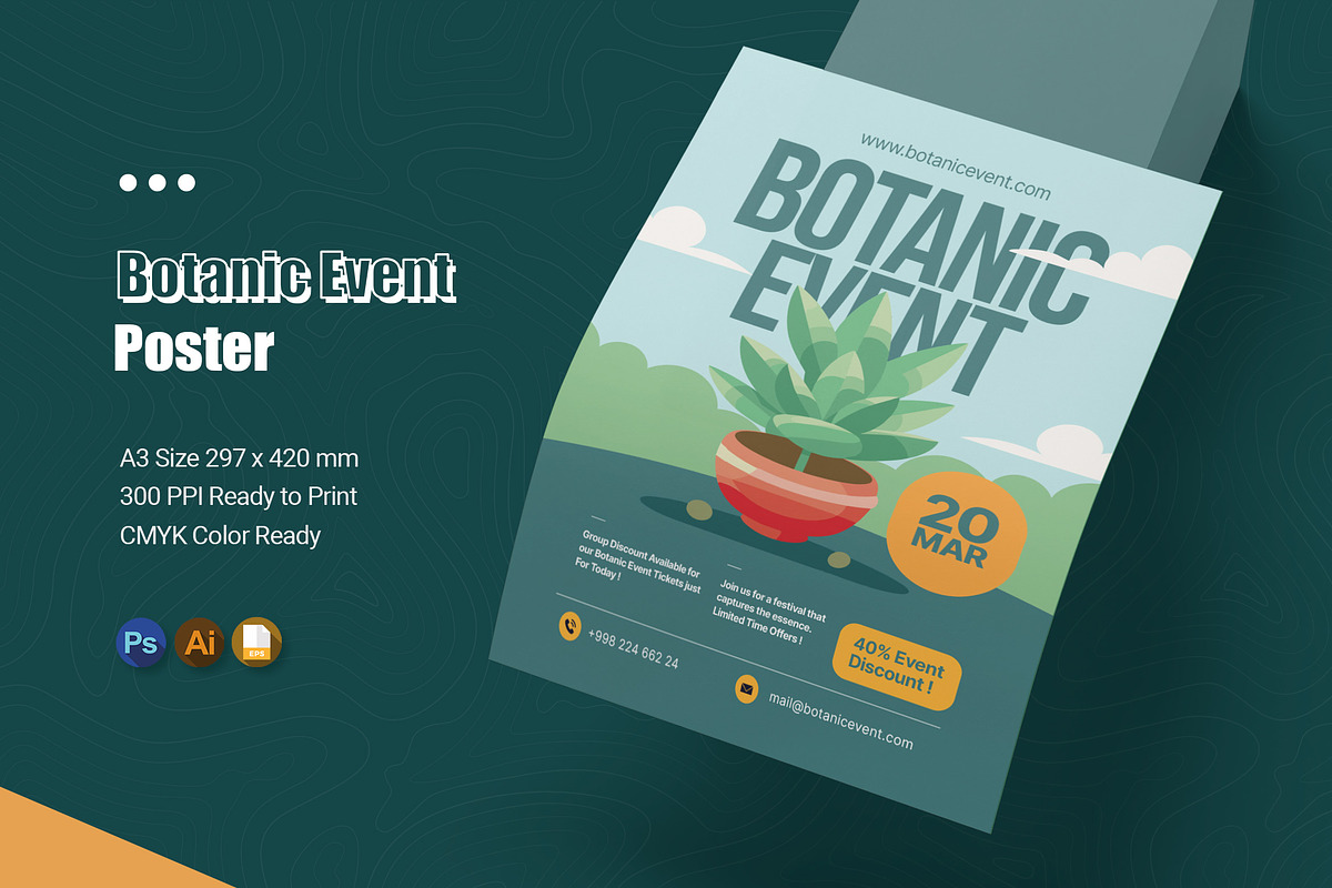 Botanic Event Poster, a Poster Template by Esensifiksi.studio