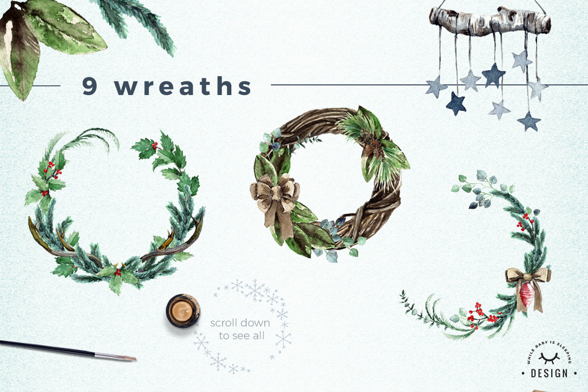 Watercolor Scandinavian Christmas, a Decorative Illustration by WBS Design (Photo 3 of 7)