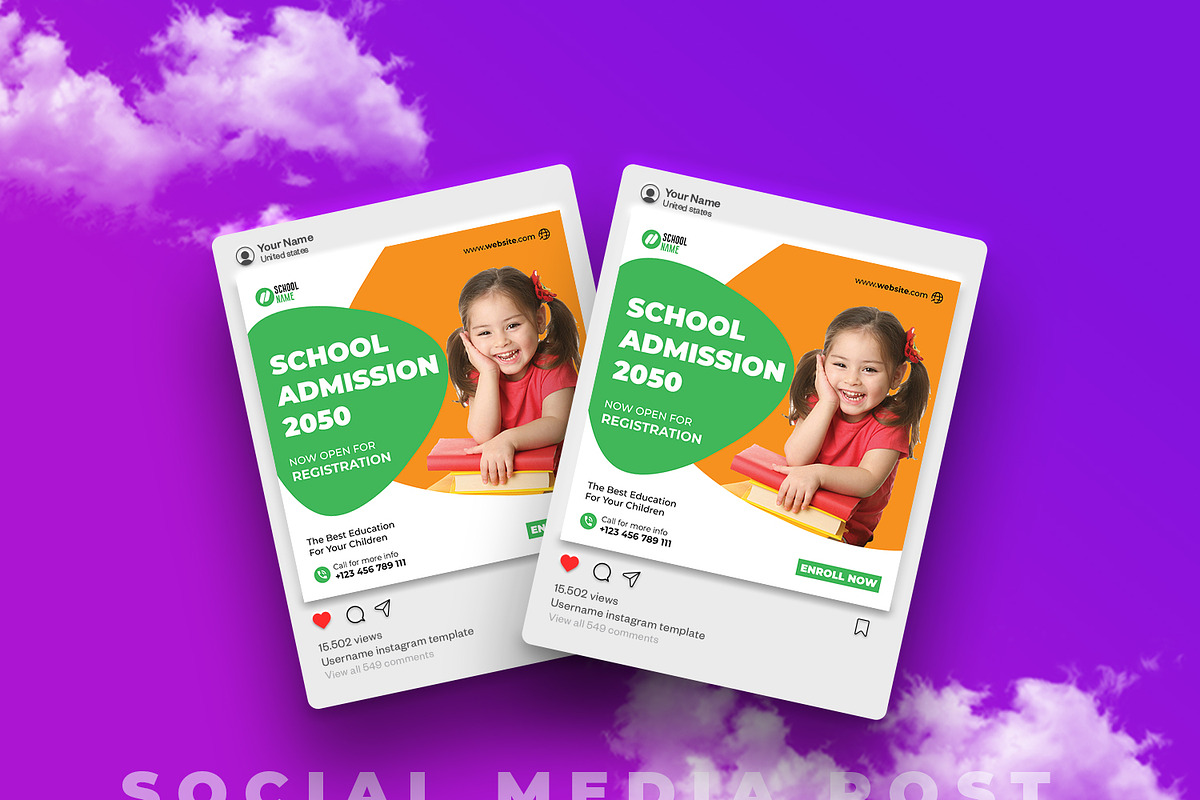 School Admission Social Media Post, a Social Media Template by designSultan (Photo 2 of 4)