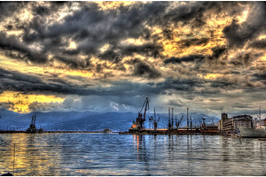 Evening view of rijeka port in croatia stock photo containing rijeka and port, an Industrial Photo by Leonid Andronov