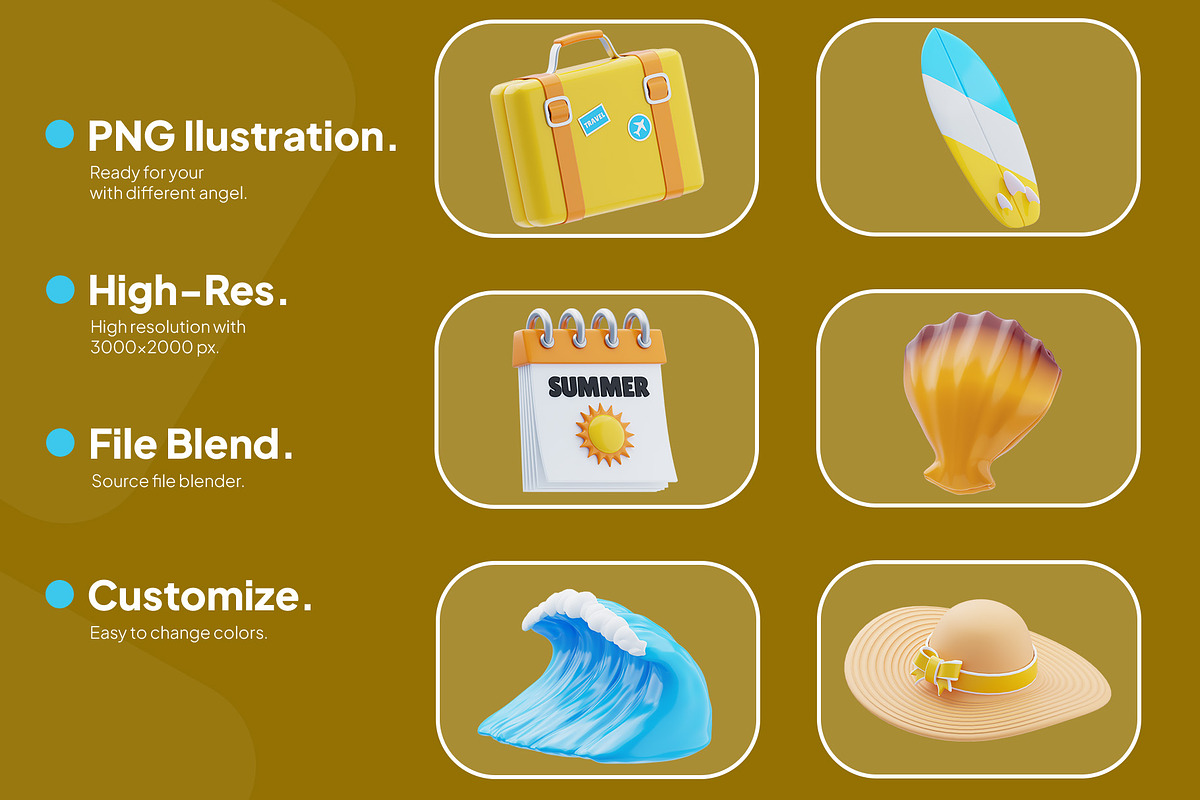 Summer Holiday 3D Icon Pack, a 3D by novia99design (Photo 2 of 6)