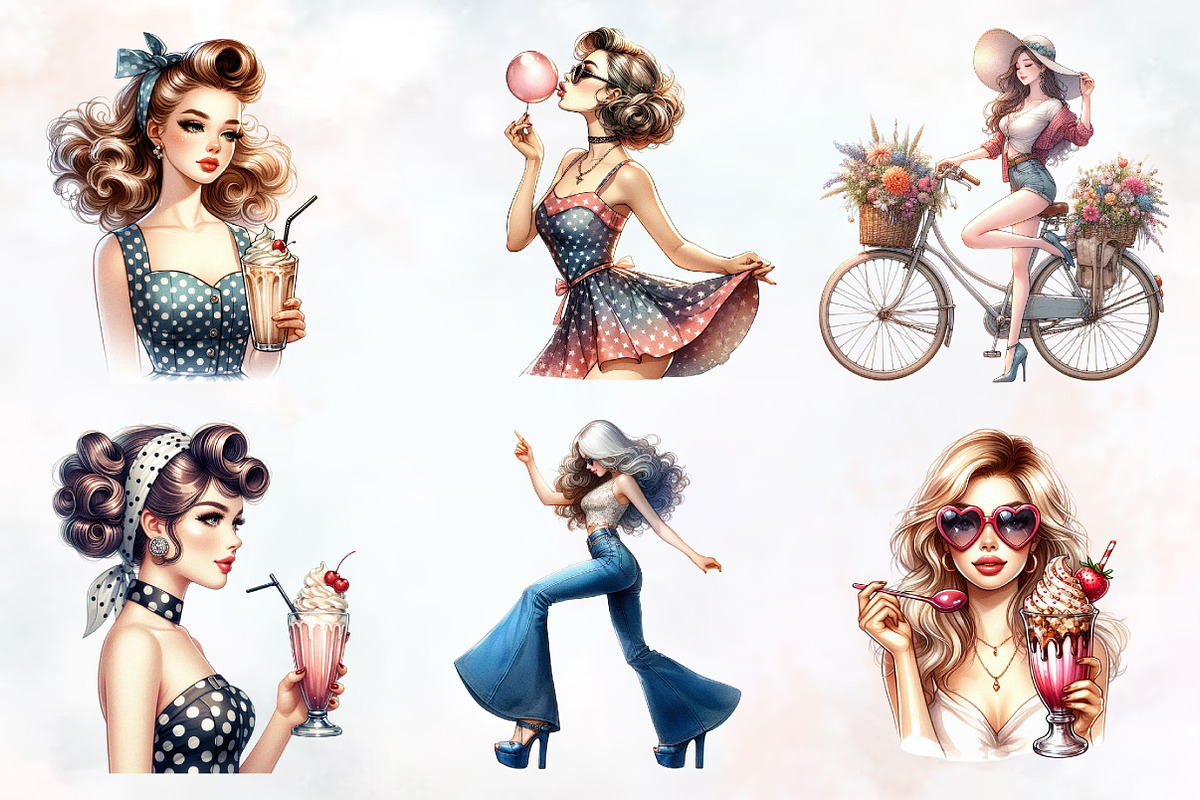 Trendy Vintage Girl Clipart, an Illustration by RobertsArt (Photo 3 of 7)