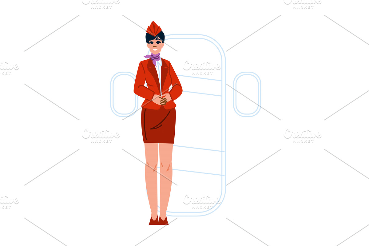 Smiling flight attendant welcoming, a Transportation Illustration by pikepicture