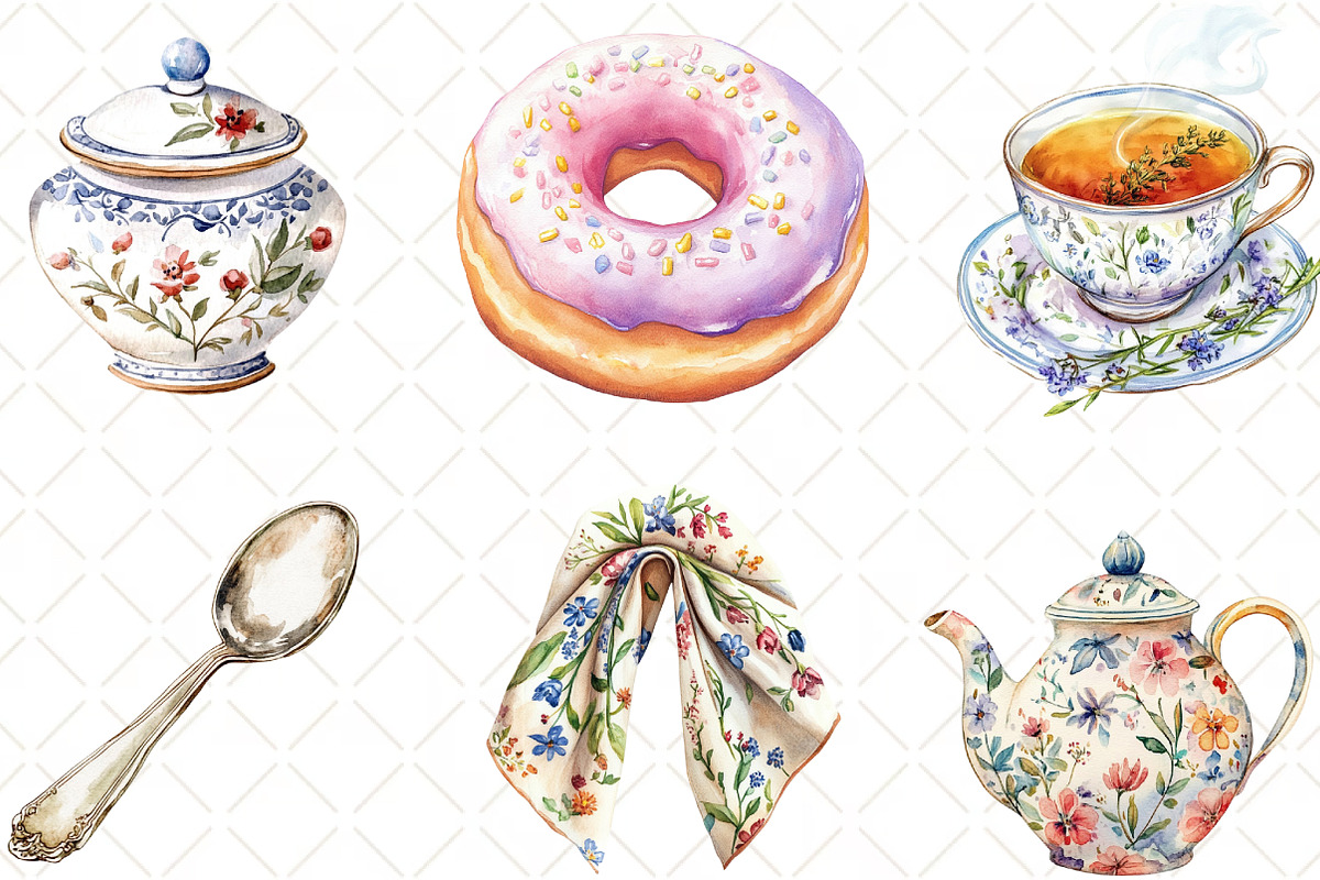 Watercolor Tea Time Clipart Bundle, an Illustration by Black Bird Studio (Photo 5 of 6)