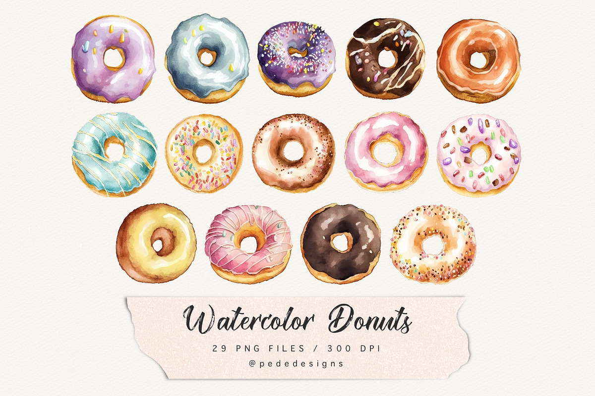 Watercolor Donuts, a Food Illustration by PeDe Designs (Photo 3 of 3)