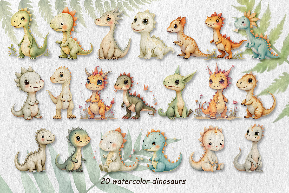 Dinosaurs Watercolor Collection, an Animal Illustration by AG Mockups (Photo 2 of 9)