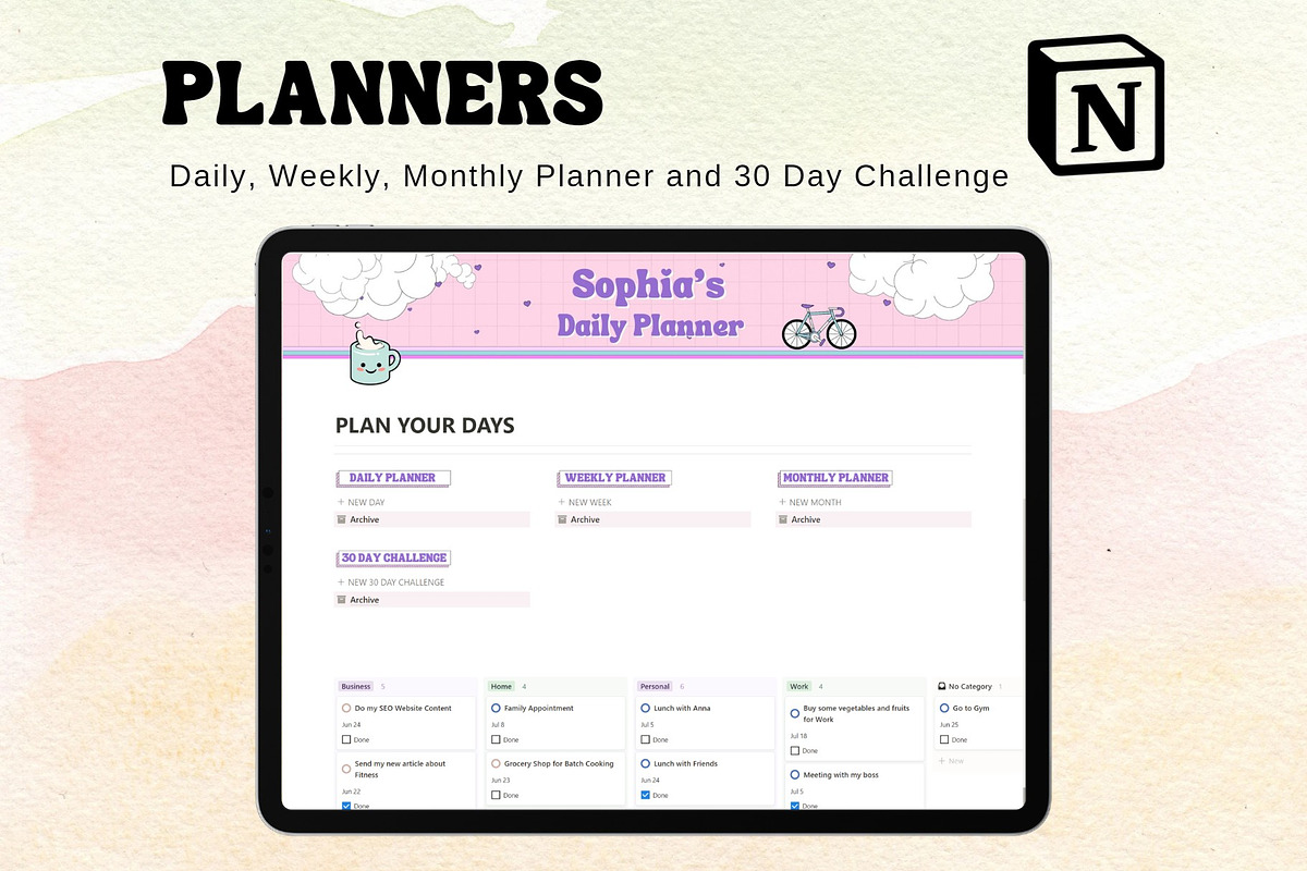 Aeshetic Notion Planner Template, a Templates & Theme by DaisyStudio (Photo 1 of 9)
