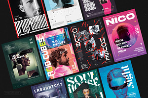 Club DJ Party Flyers, Posters Bundle, a Flyer Template by pixelsao