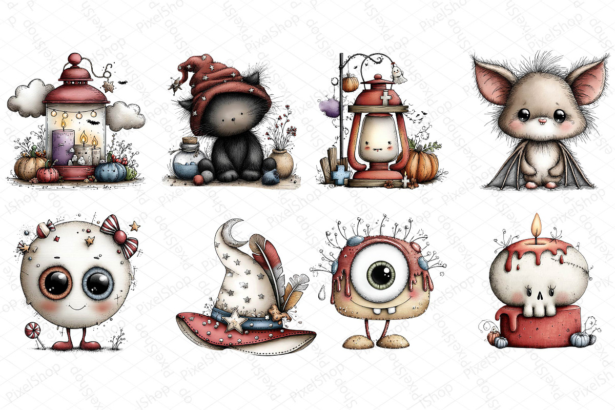 Whimsical Halloween Clipart Bundle, an Illustration by DreamPrint404 (Photo 4 of 6)