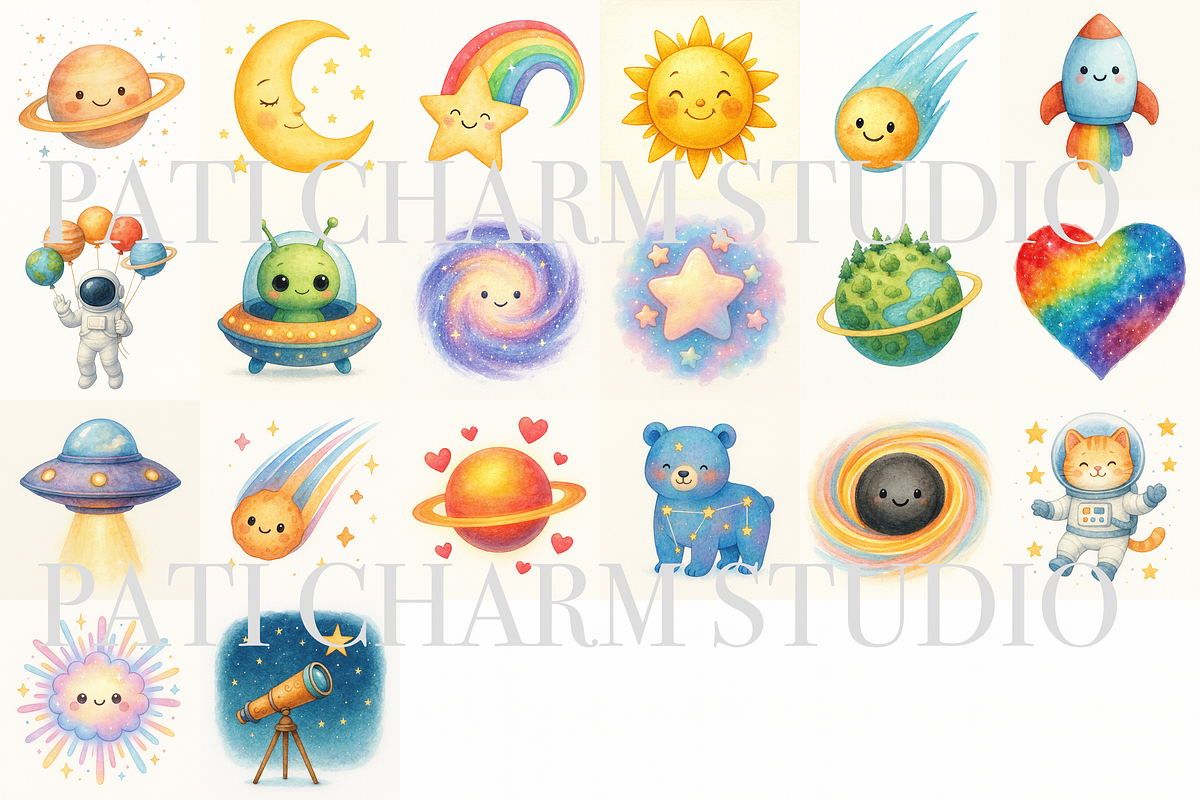 Galaxy Clipart Bundle, a Decorative Illustration by Pati Charm Studio (Photo 6 of 8)