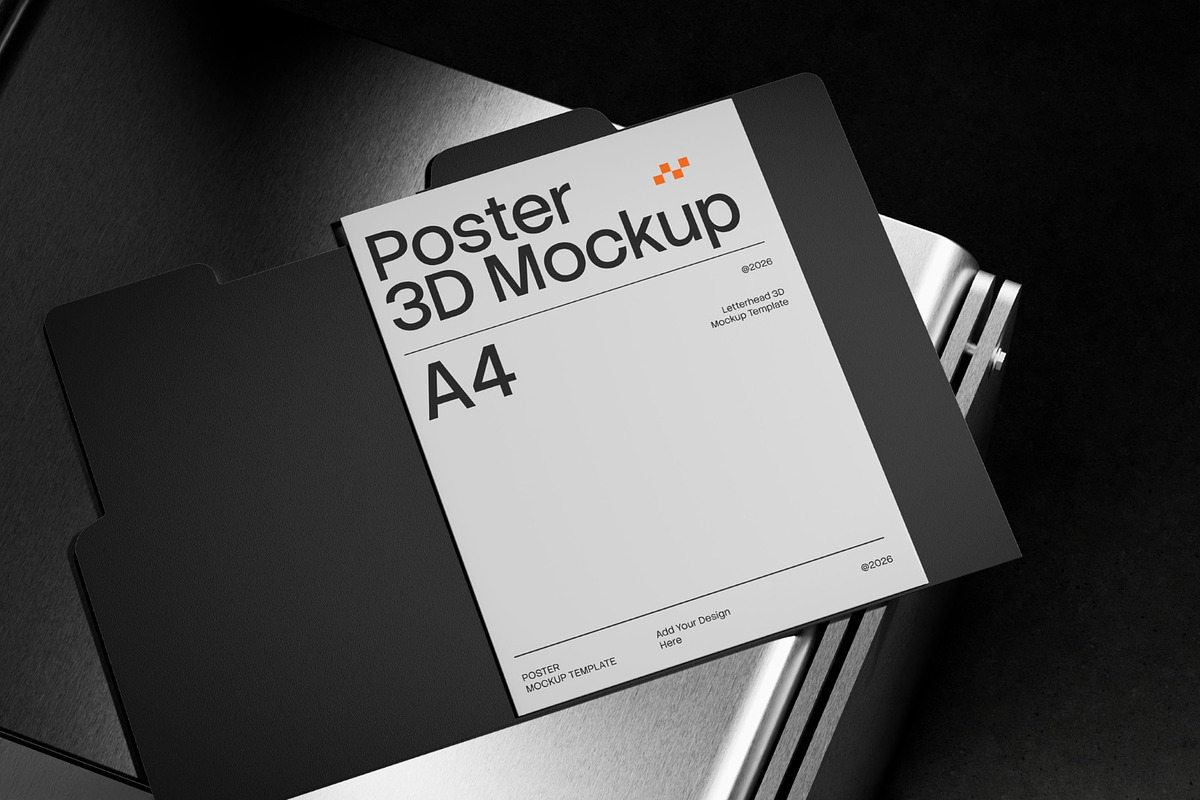 A4 Folder On Metal Chair 3D Mockup, a Books & Magazine Mockup by graphicook (Photo 2 of 4)