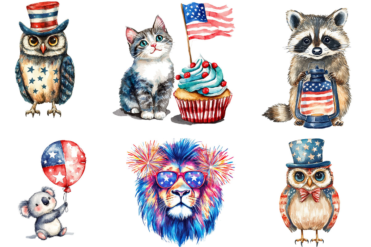 Animals 4th July Clipart PNG, an Illustration by Designking (Photo 3 of 5)