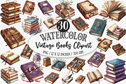 Watercolor Vintage Books Clipart, an Illustration by Designking (Thumbnail 1 of 5)