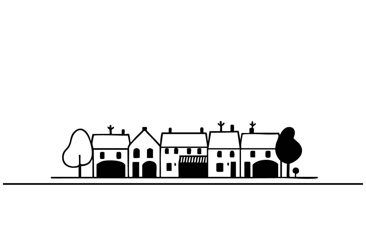 Cartoon black silhouette cottage, an Object Illustration by Sketching