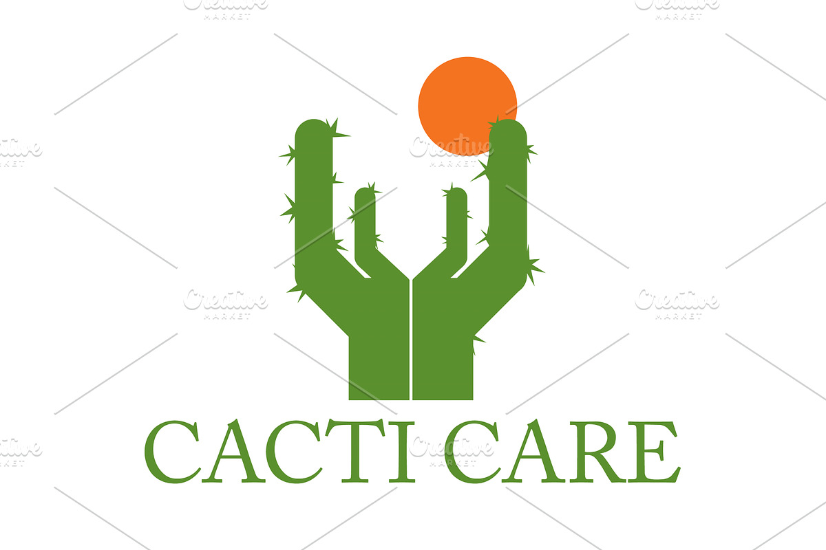 Cactus logo with caring hands, an Object Illustration by LogosDen