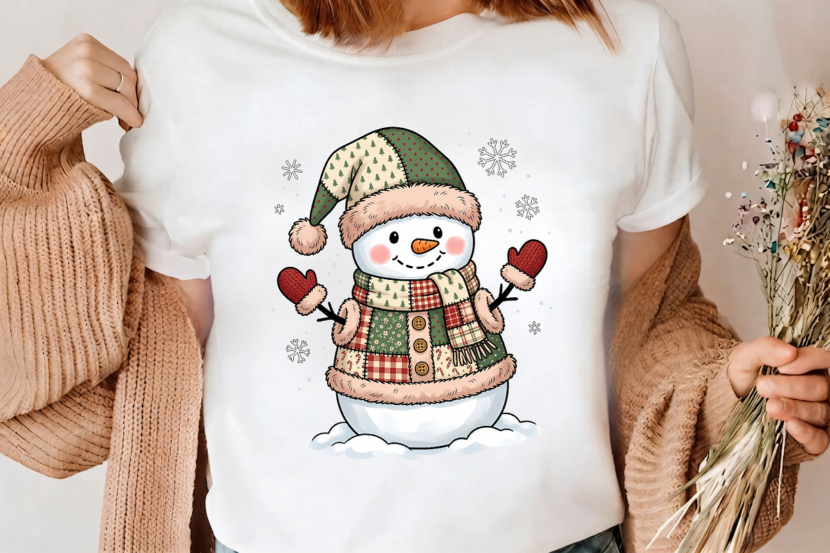 Retro Patchwork Snowman PNG Clipart, a Seasonal Illustration by CrexoraLab (Photo 4 of 4)