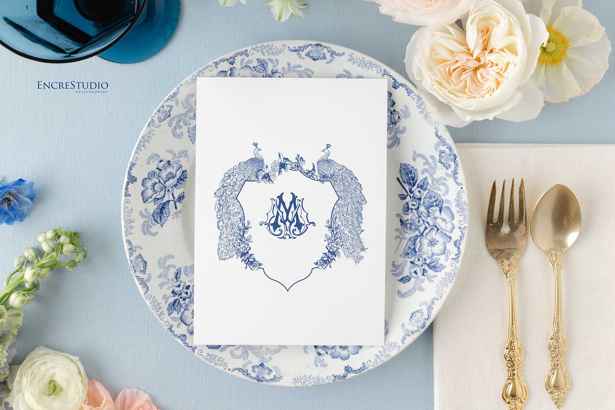 Peacocks Wedding Crest, a Decorative Illustration by Encre Studio (Photo 4 of 5)