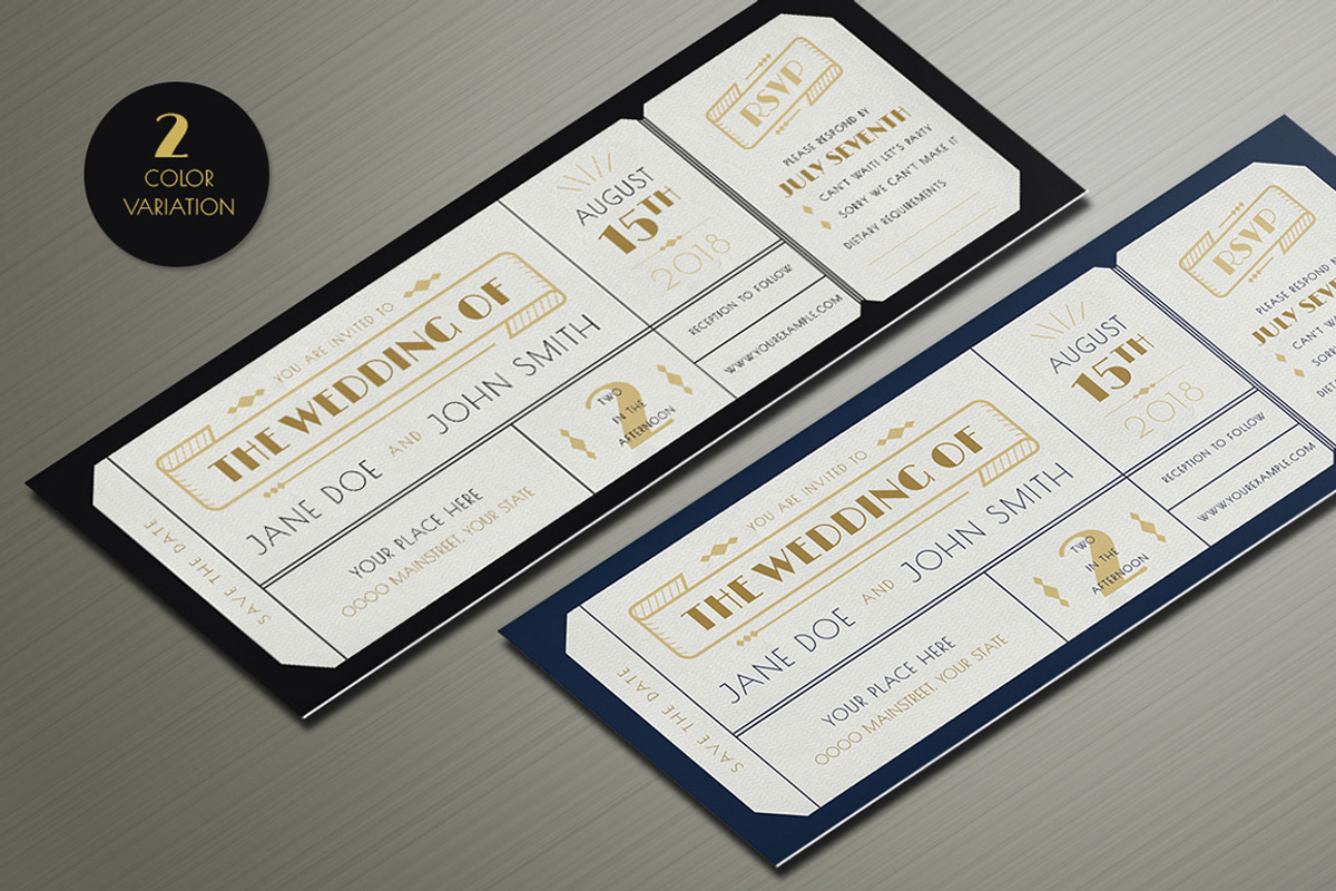 Art Deco Wedding Invitation Ticket, an Invitation Template by Vynetta (Photo 4 of 4)