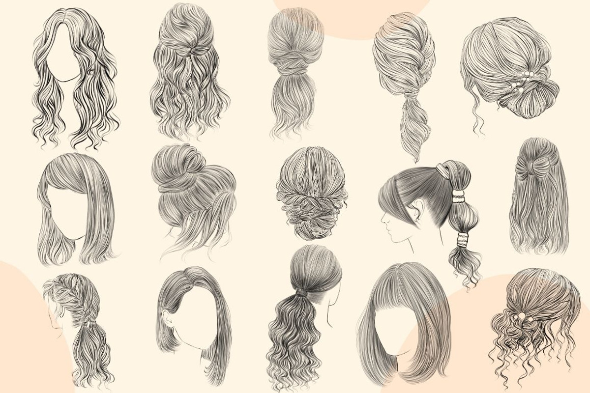Fashion Hairstyle Sketch PNG Bundle, an Illustration by The Best Digital Plaza (Photo 5 of 7)