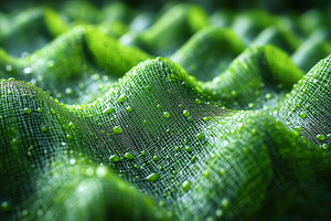 Water droplets glisten on textured g, a Photo by Tanuart