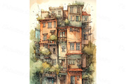 Cute watercolor town houses bundle, a Decorative Illustration by Bubert Art (Thumbnail 3 of 5)