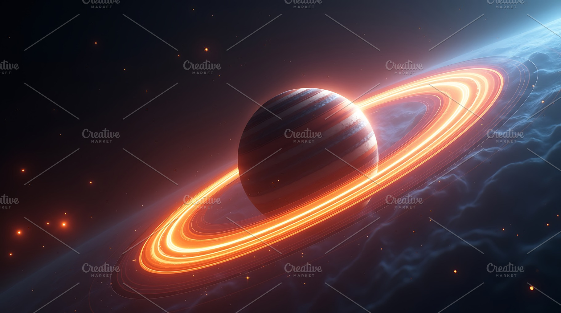 Saturn planet with glowing rings spa, an Abstract Photo by Artonix