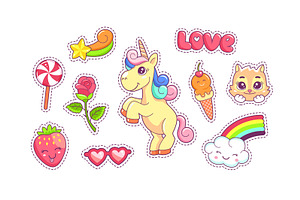 Stickers with unicorn and patterns