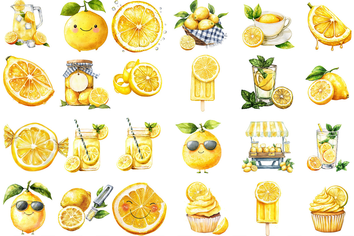 Watercolor Flavorful Lemon Clipart, an Illustration by Designking (Photo 2 of 4)