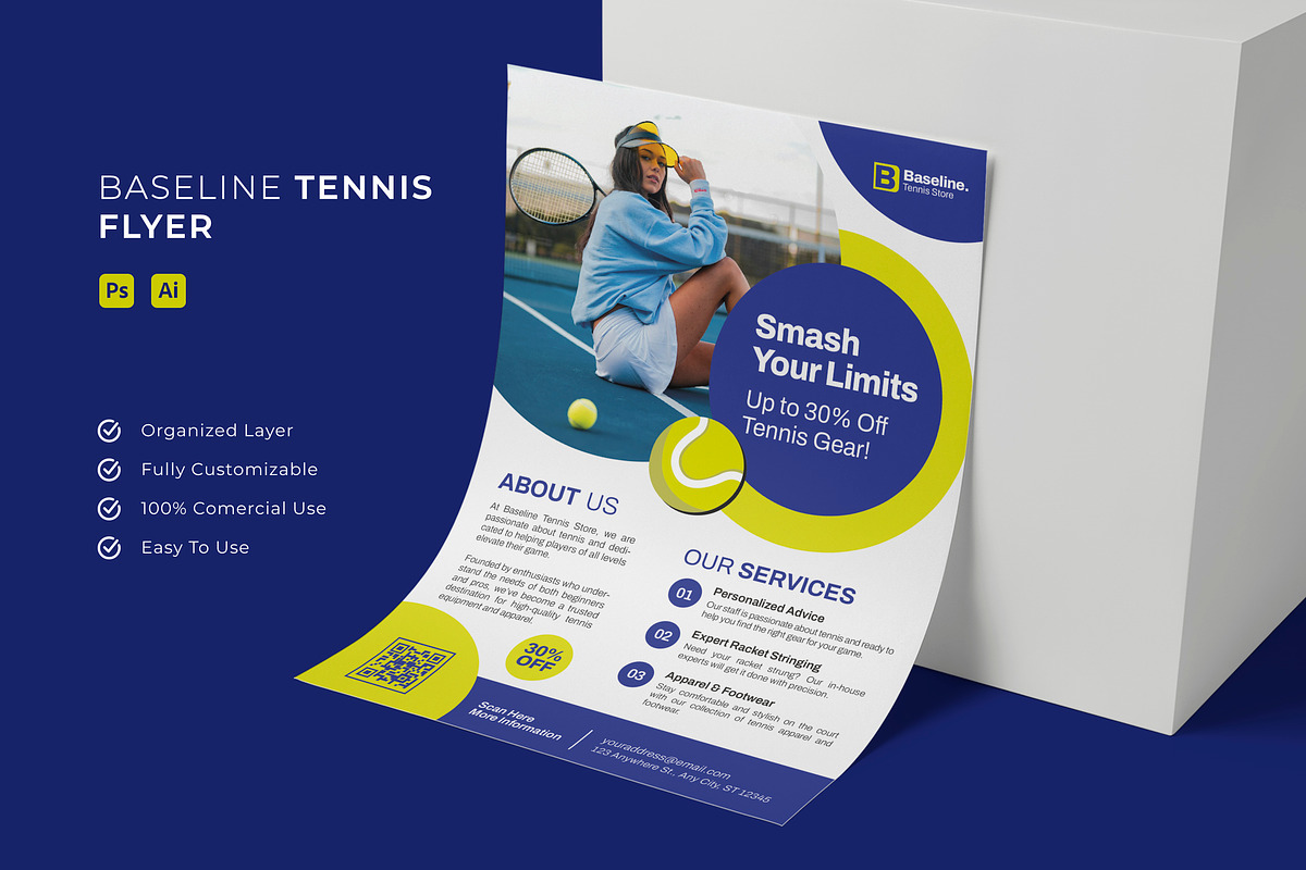 Baseline Tennis - Flyer, a Flyer Template by Esensifiksi.studio (Photo 1 of 3)