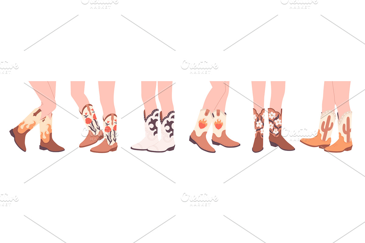 Cowboy girl legs in boots. Cowgirl, an Illustration by LadadikArt