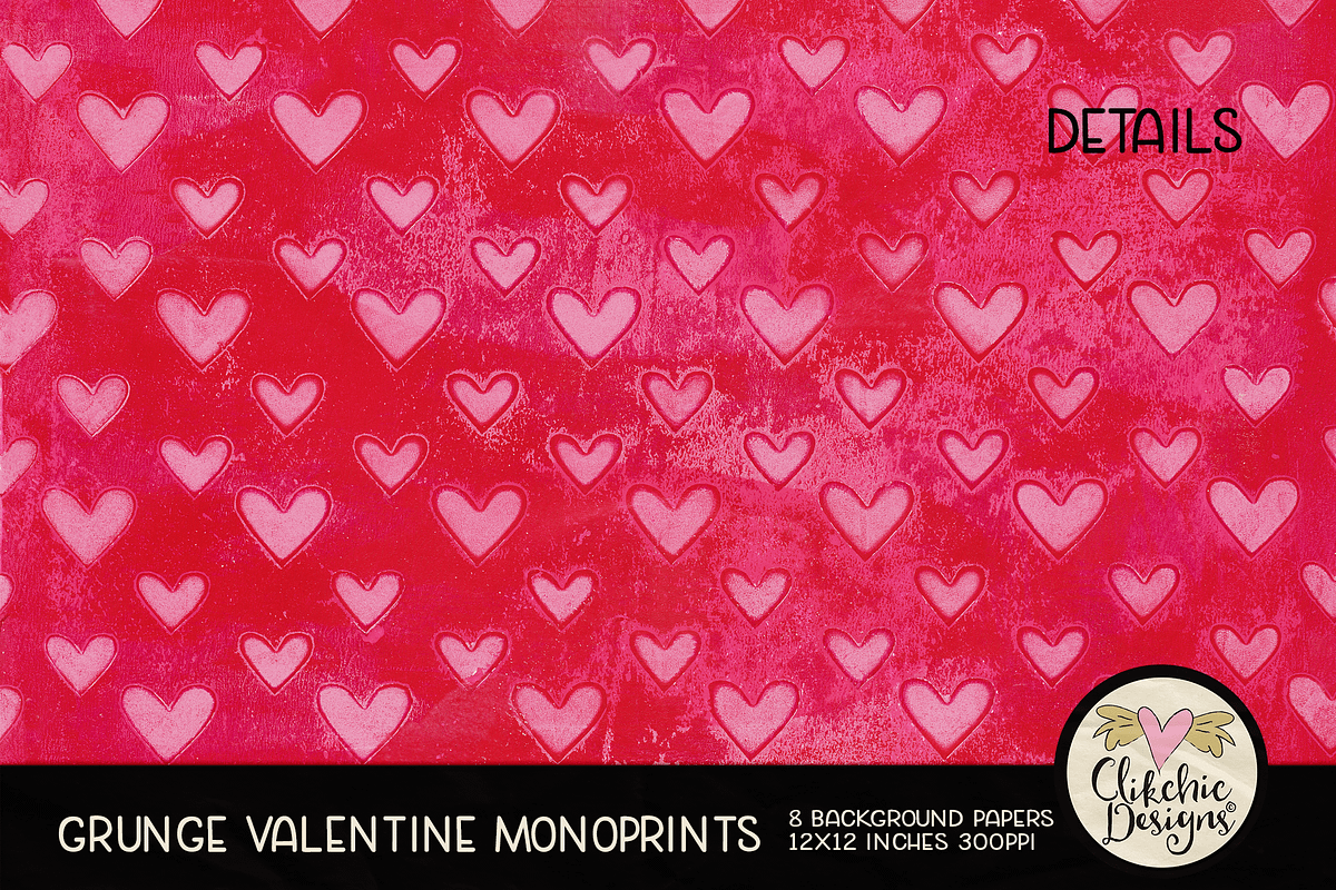 Grunge Valentine Monoprint Papers, a Texture Graphic by Clikchic Designs (Photo 3 of 5)