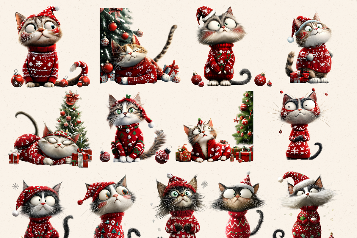 SUPER CUTE SANTA CATS CLIPART PACK, an Animal Illustration by Daring Digies (Photo 3 of 8)
