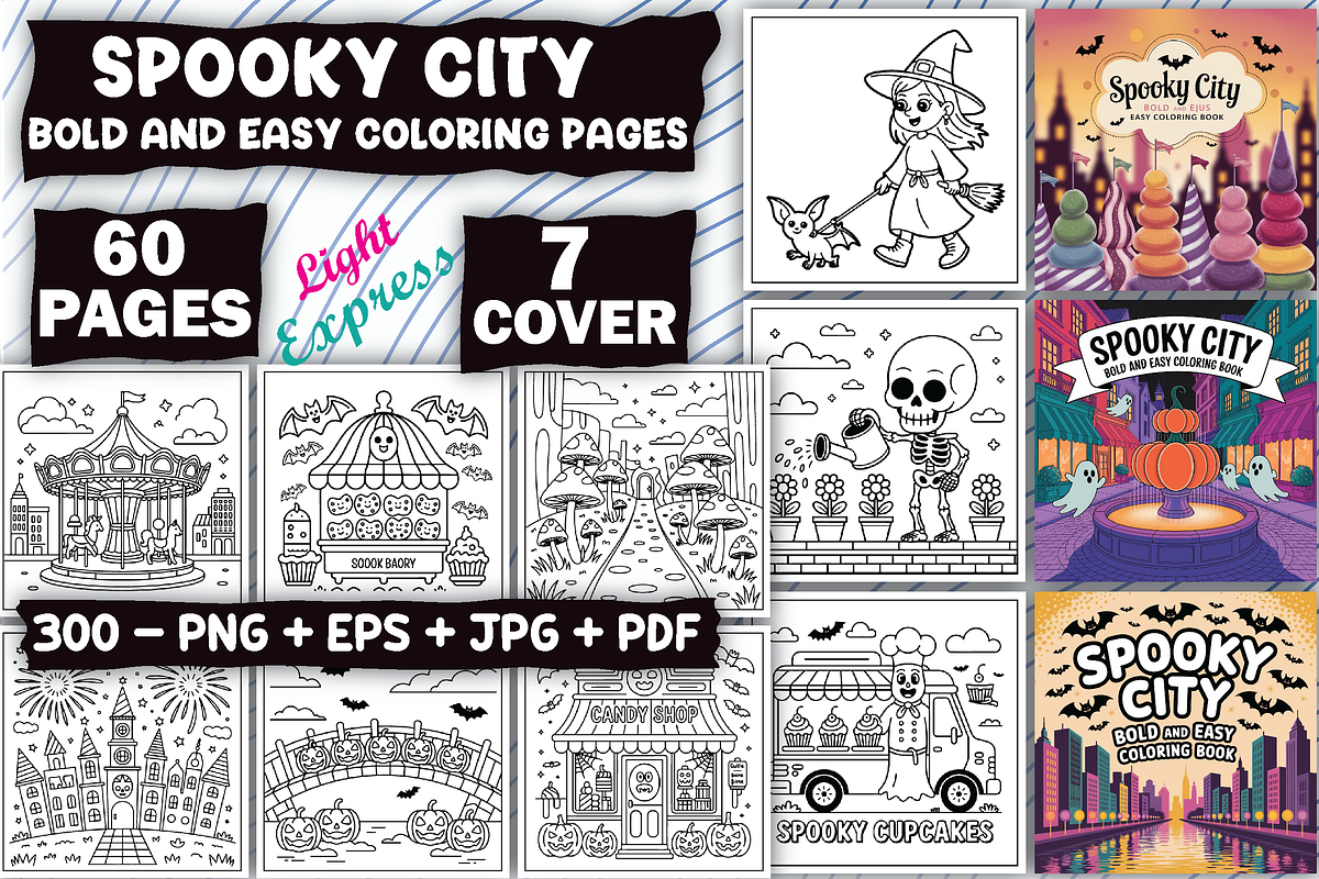 Spooky City Coloring Pages, an Illustration by LightExpress (Photo 1 of 6)