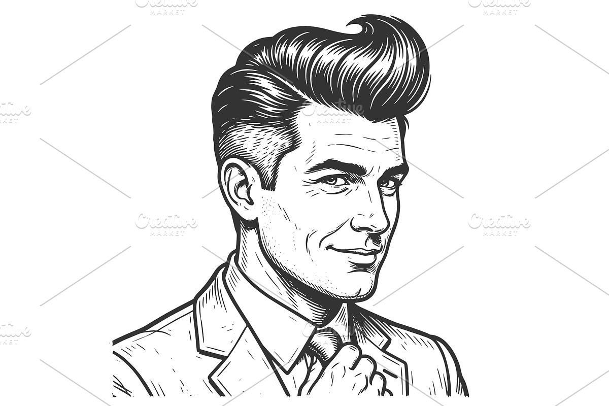 Vintage Man Portrait Pompadour, an Object Illustration by AlexArt