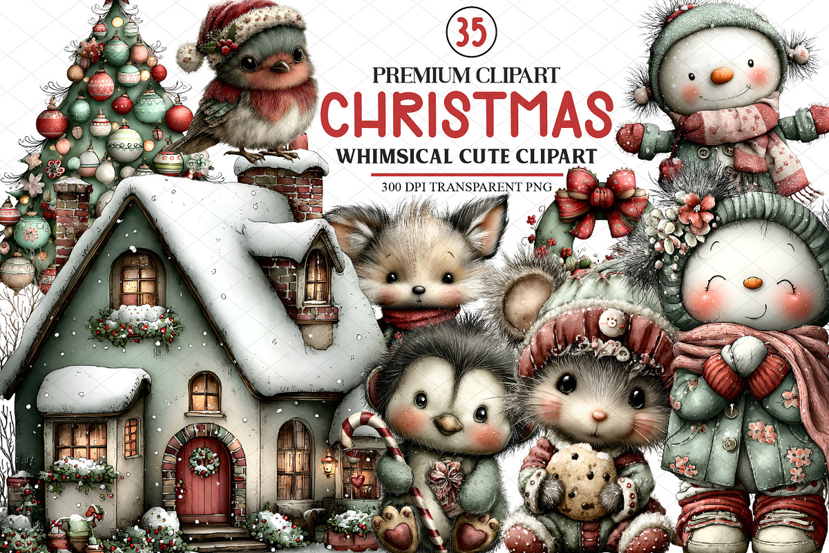 Whimsical Cute Christmas Clipart, an Illustration by cherrydesign (Photo 1 of 4)
