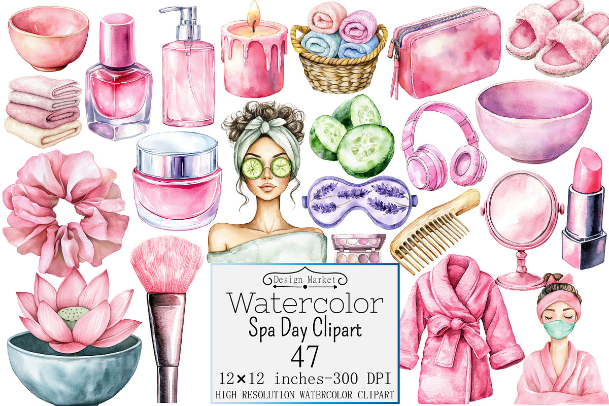 Watercolor Spa Day Clipart, a Seasonal Illustration by Design Market (Photo 1 of 5)