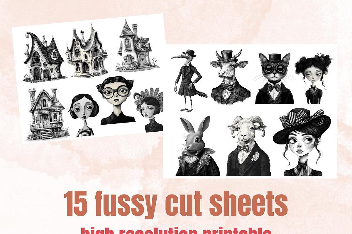 Whimsy Black White Collage Elements, an Object Graphic by GiraffeCreative (Photo 7 of 9)