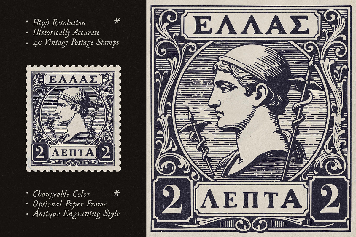 Vintage Postage Stamps Collection, an Object Graphic by pixelbuddha.net (Photo 2 of 6)