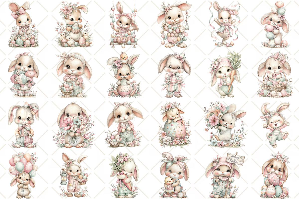 Watercolor Easter Bunny Clipart, an Illustration by Black Bird Studio (Photo 2 of 5)