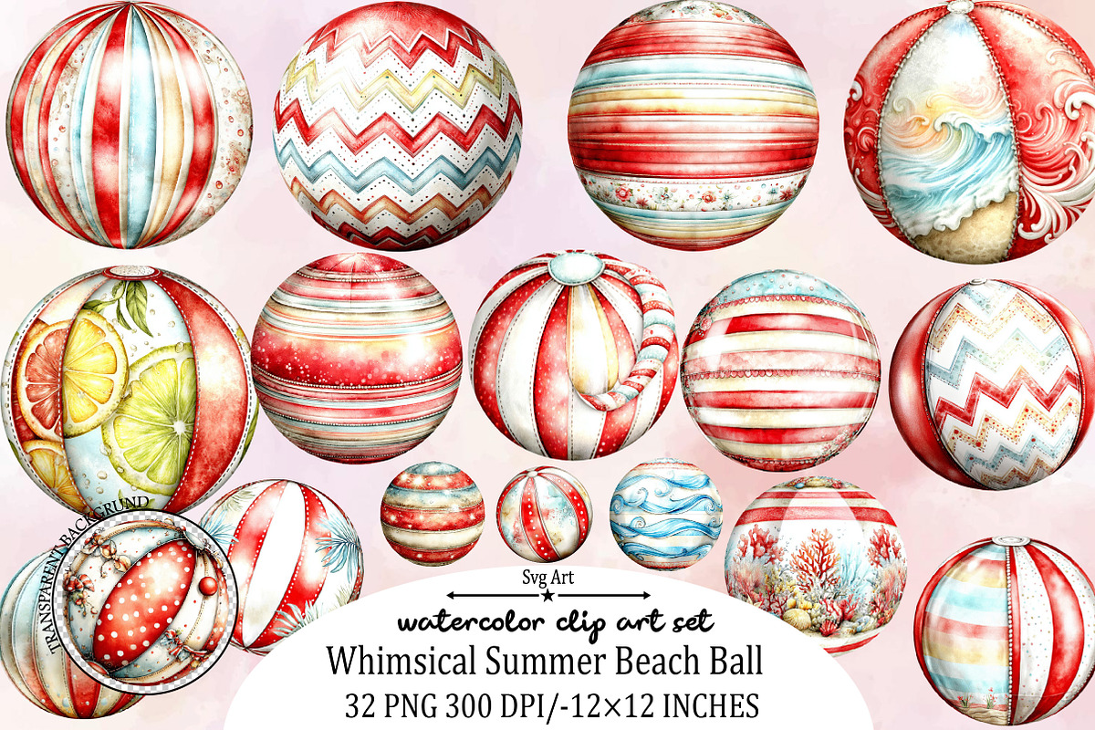 Whimsical Summer Beach Ball Clipart, an Illustration by SVGArt (Photo 1 of 9)