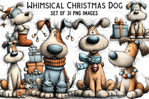 Whimsical Christmas Dog Clipart, an Illustration by Craft Nest