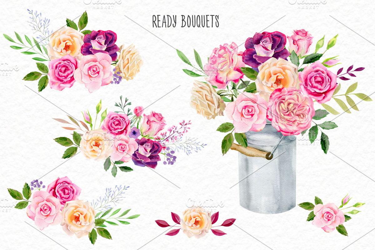 Watercolor roses & florals set, an Illustration by Elegantia (Photo 6 of 9)
