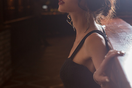 Elegant lady in black dress in featuring restaurant, woman, and elegant