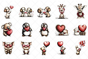 Whimsical Animals Valentine Day Clip, an Illustration by SinaCreation (Thumbnail 2 of 8)