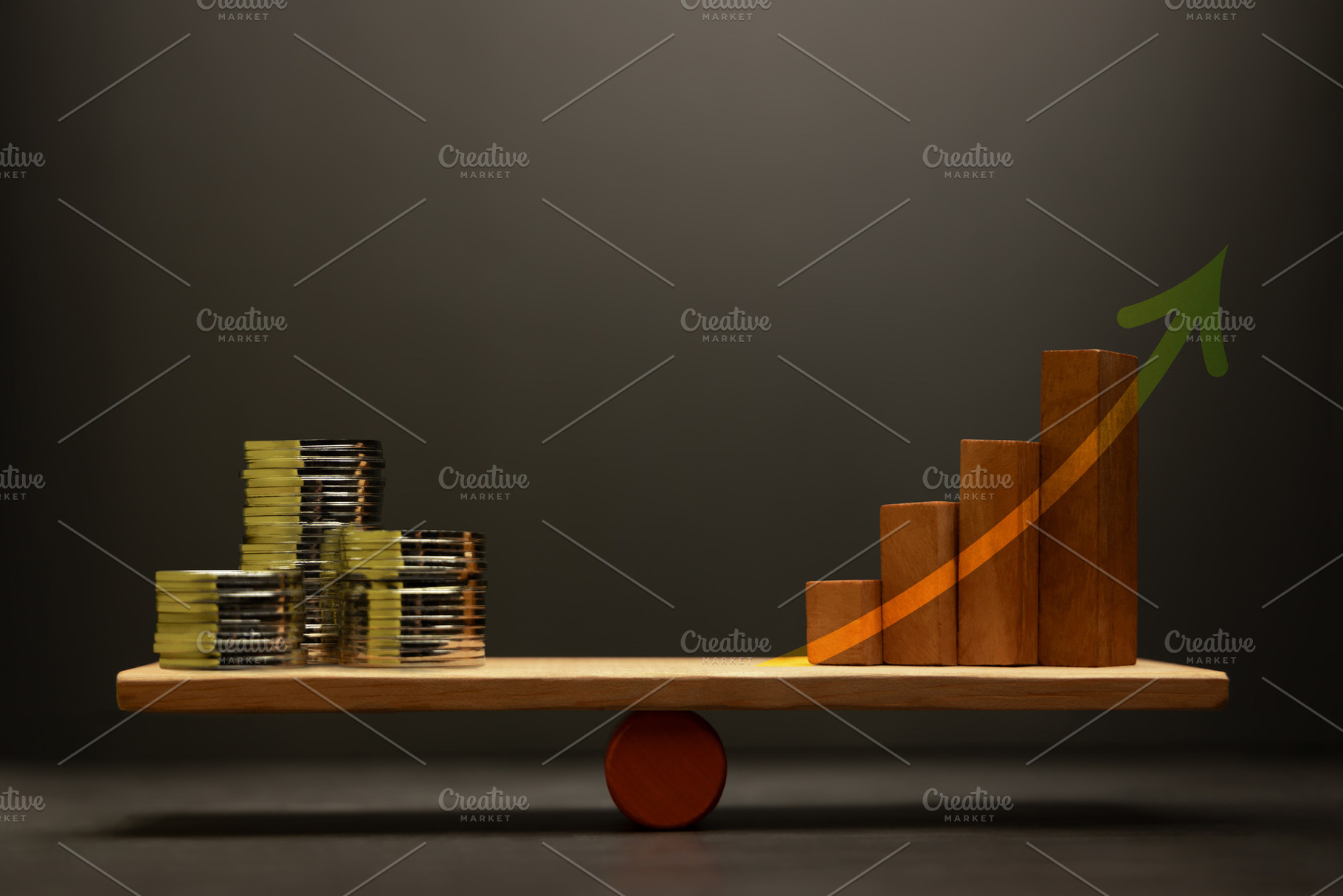 Growth Investment concept with Coin money Stack and Wooden balan, a Photo by salmon.black