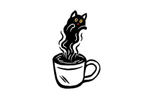 Coffee Cat, an Animal Illustration by Mangustudio