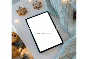 Christmas Tablet Mockup Top View, a Product Mockup by TatiMockup