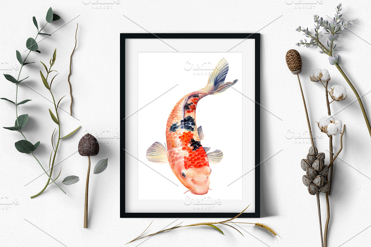 Lotus flowers and koi fish, an Animal Illustration by Hanna Hryharenka (Photo 12 of 13)