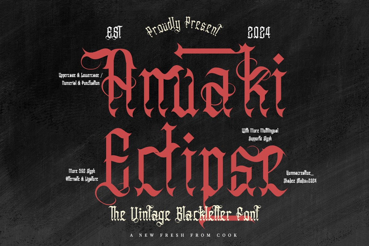 Anuaki Eclipse - Vintage Blackletter, a Blackletter Font by Dhabee (Photo 1 of 15)