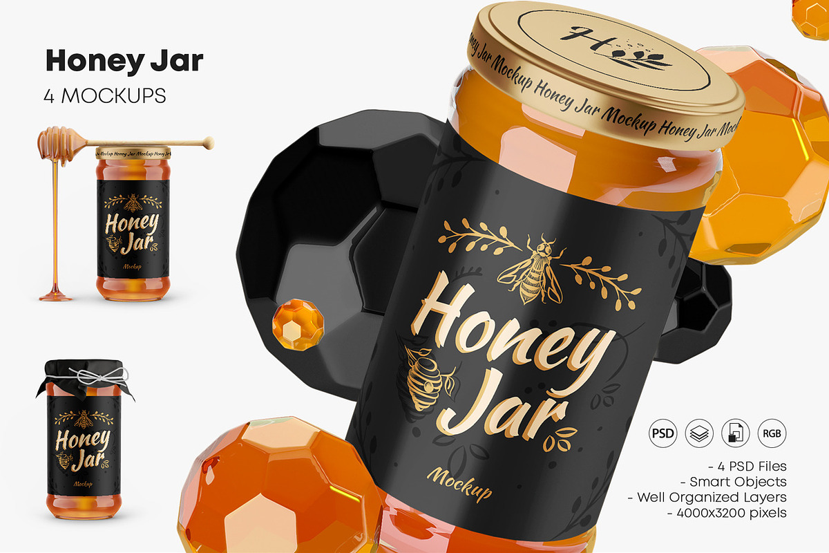 Honey Glass Jar Mockup Set, a Packaging Mockup by Graphic Bird (Photo 1 of 7)
